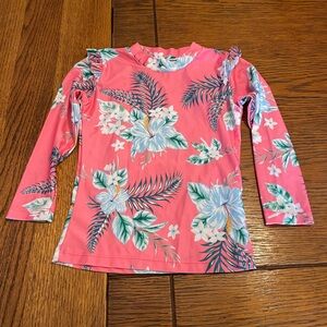 Girls' Pink Floral Long Sleeve Rashguard Swim Top